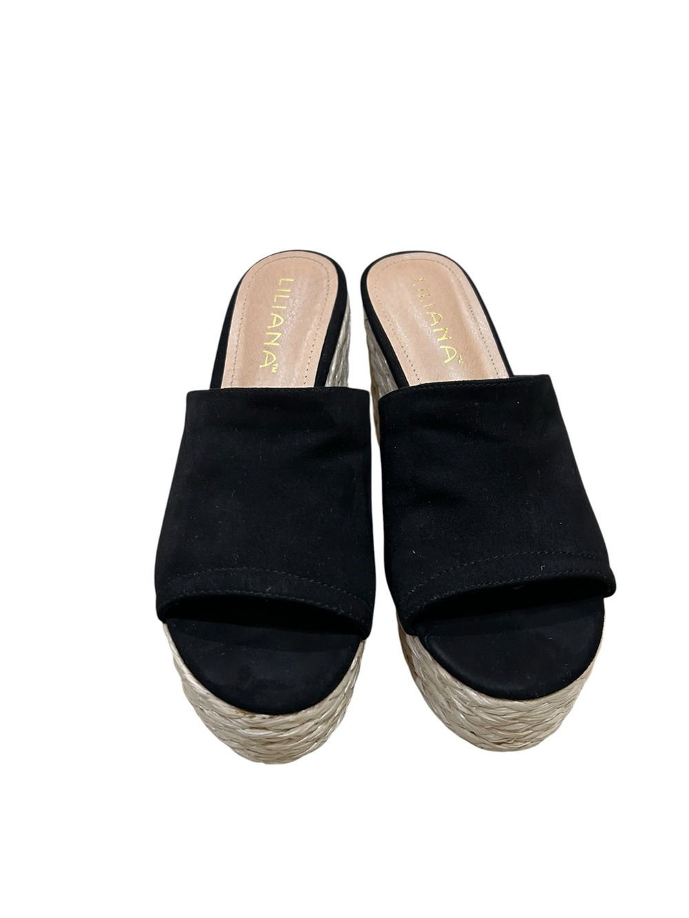 Nwot Liliana Black faux Suede slip on Espadrille platform Slide size 8 - Picture 3 of 9